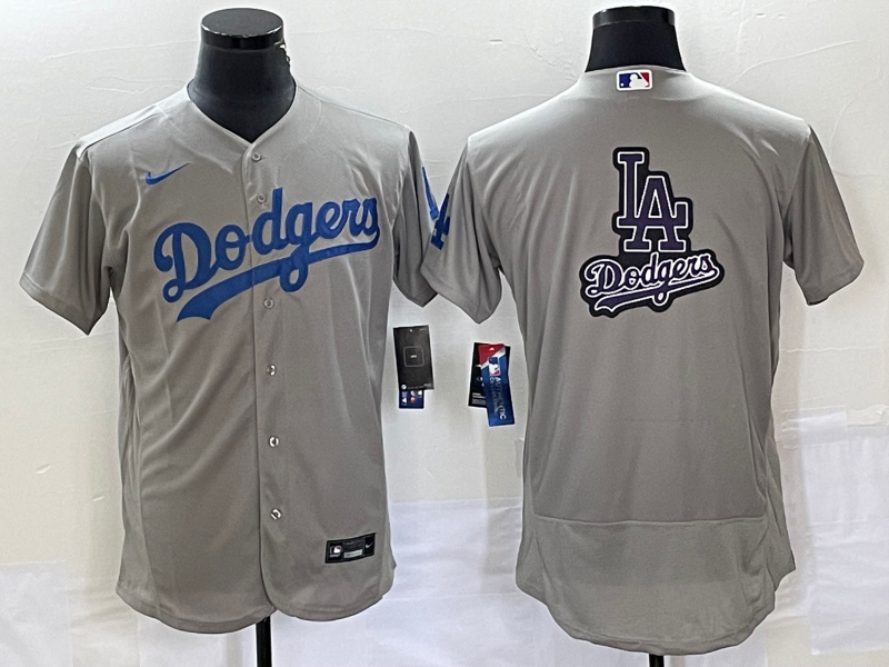 Men's Los Angeles Dodgers Grey Team Big Logo Flex Base Stitched Baseball Jersey Men's Los Angeles Dodgers Grey Team Big Logo Flex Base Stitched Baseball Jersey